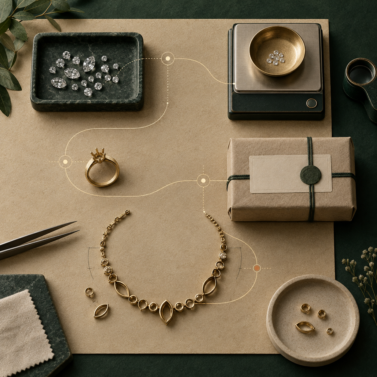 Jewellery materials arranged for high-value inventory traceability